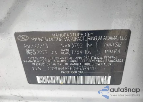 2013 Hyundai Elantra Gls from USA, damaged, VIN 5NPDH4AE6DH337941